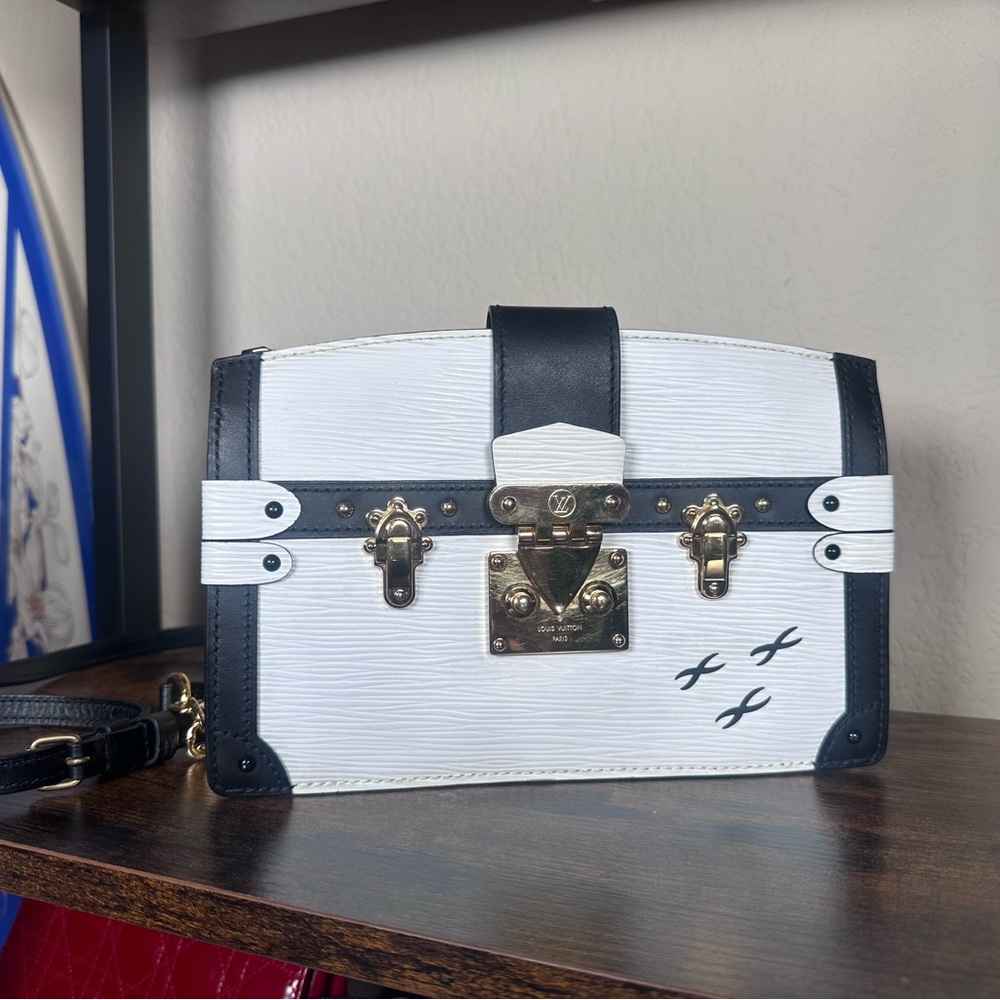 Authentic Louis Vuitton White and Black Epi Leather Trunk Crossbody Bag